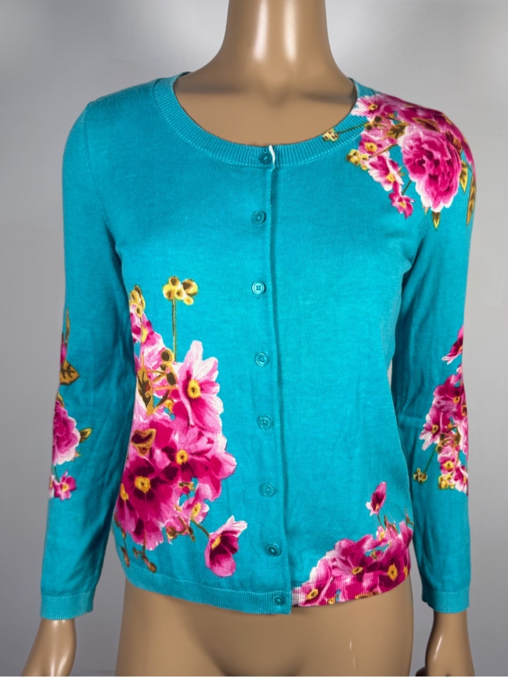 Talbots Women’s Size Small Petite Sp Floral Pattern Cotton Blend Cardigan